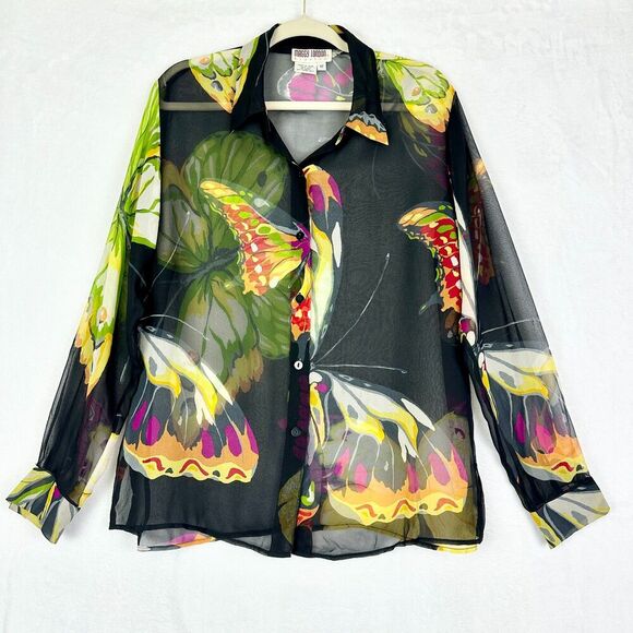 Vintage Silk Butterfly Sheer Top Size 12 Whimsigoth Fairy Forest 90s Y2K Nymph - Picture 1 of 7